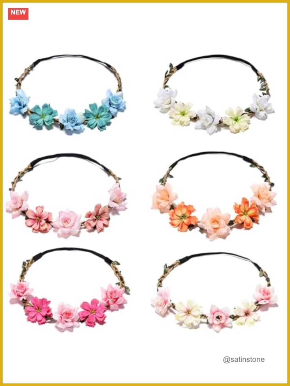 6 Pack Boho Floral Crown Headbands Silk Flowers Adjustable Hair Accessories